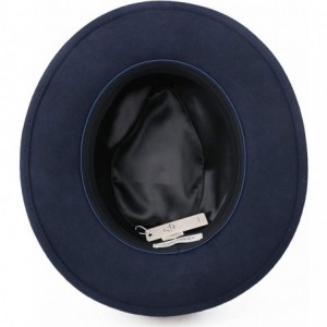 Fedoras Men's Wool Felt Fedora Outback Short Brim Trilby Hat Gangsta - Navy - CF18I3AM7YQ $14.00