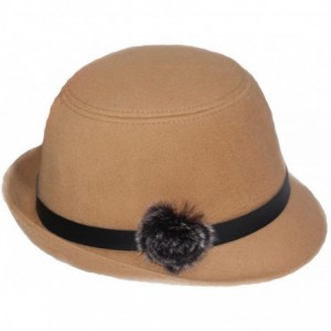 Bucket Hats Women Wool Felt Church Cloche Cap Bucket Top Hat Bowler Hats with Pompom Band - Khaki - C51805QHY58 $11.06