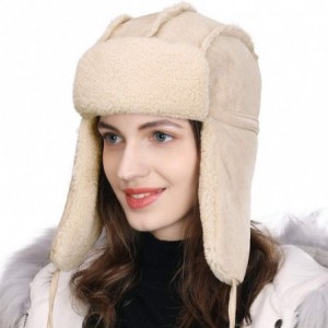 Skullies & Beanies Ladies Earflap Trapper Hat Faux Fur Hunting Hat Fleece Lined Thick Knitted - 00781_beige - CK18YREC8KE $41.94