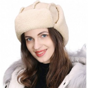 Skullies & Beanies Ladies Earflap Trapper Hat Faux Fur Hunting Hat Fleece Lined Thick Knitted - 00781_beige - CK18YREC8KE $17.00