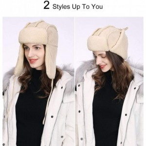 Skullies & Beanies Ladies Earflap Trapper Hat Faux Fur Hunting Hat Fleece Lined Thick Knitted - 00781_beige - CK18YREC8KE $17.00