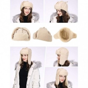 Skullies & Beanies Ladies Earflap Trapper Hat Faux Fur Hunting Hat Fleece Lined Thick Knitted - 00781_beige - CK18YREC8KE $17.00