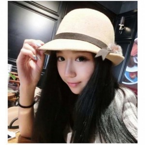 Bucket Hats Women Wool Felt Church Cloche Cap Bucket Top Hat Bowler Hats with Pompom Band - Khaki - C51805QHY58 $11.06