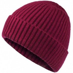 Skullies & Beanies Winter Hats for Men Wool Knit Slouchy Beanie Hats Warm Baggy Skull Cap - Style01 Wine Red - CF184RNUHDM $8.79