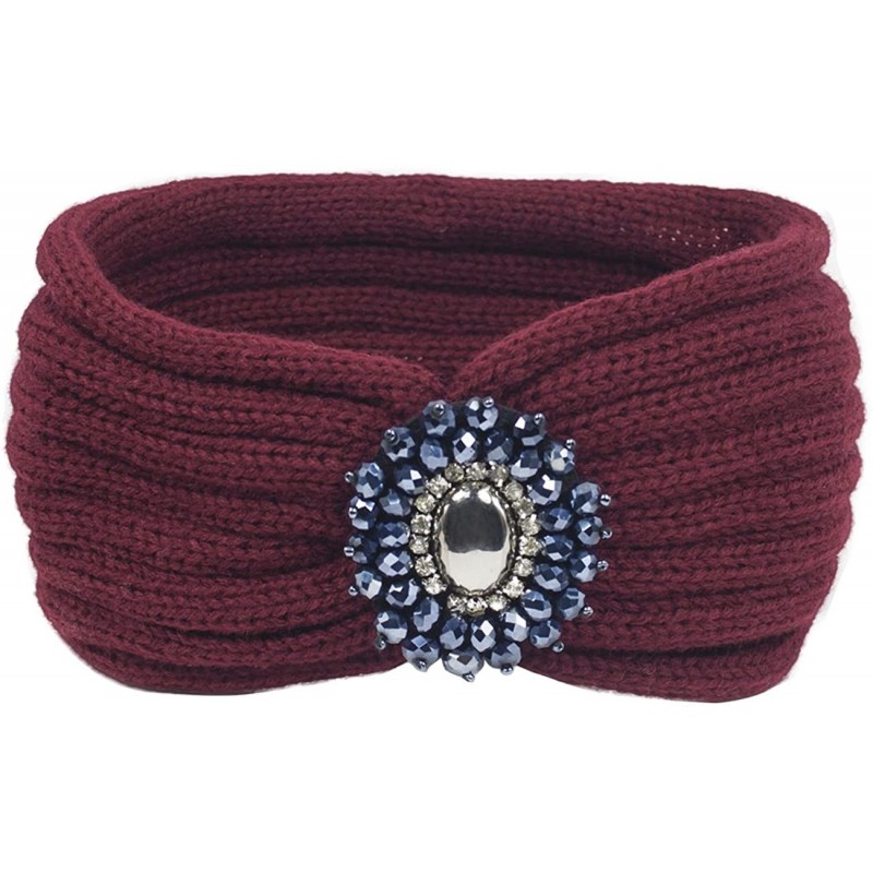 Cold Weather Headbands Women's Knitted Wide Stylish Headband - Medallion - Burgundy - CZ12O005KYD $12.39