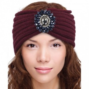 Cold Weather Headbands Women's Knitted Wide Stylish Headband - Medallion - Burgundy - CZ12O005KYD $12.39