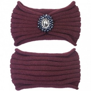 Cold Weather Headbands Women's Knitted Wide Stylish Headband - Medallion - Burgundy - CZ12O005KYD $12.39