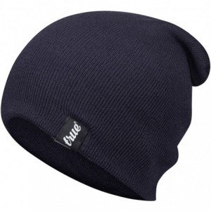 Skullies & Beanies Mens Beanie Hat Slouch or Traditional Style One Size Knitted Unisex - Navy Blue - CG183O4MZTZ $45.20