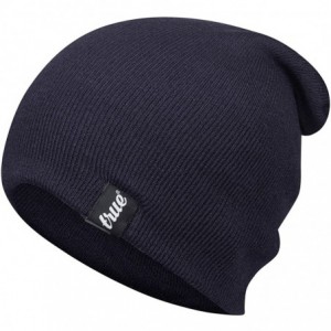 Skullies & Beanies Mens Beanie Hat Slouch or Traditional Style One Size Knitted Unisex - Navy Blue - CG183O4MZTZ $19.96