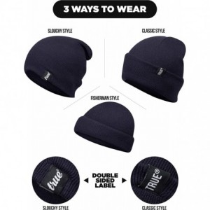 Skullies & Beanies Mens Beanie Hat Slouch or Traditional Style One Size Knitted Unisex - Navy Blue - CG183O4MZTZ $19.96