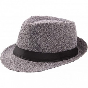 Fedoras Mens Summer Linen Sewn Hat-Breathable Linen Porkpie Hat Stingy Brim Cap - Dark Gray - C618QW7GIDU $20.11