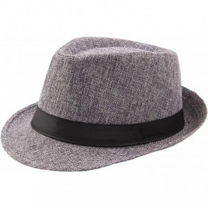 Fedoras Mens Summer Linen Sewn Hat-Breathable Linen Porkpie Hat Stingy Brim Cap - Dark Gray - C618QW7GIDU $11.28