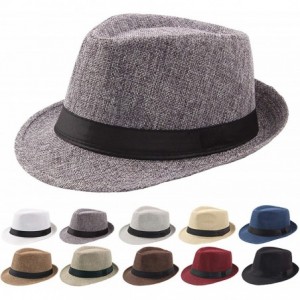 Fedoras Mens Summer Linen Sewn Hat-Breathable Linen Porkpie Hat Stingy Brim Cap - Dark Gray - C618QW7GIDU $11.28