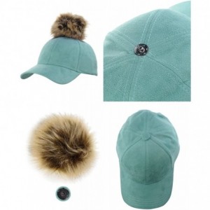 Baseball Caps Celebrity Style Precurved Suede Feel Baseball Cap w/Attachable Pom Pom - Teal - CD12O5H55KQ $9.30