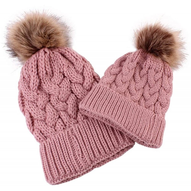 Headbands Family Matching Warm Hat for Women Kids Baby Keep Hats Knitted Wool Hemming - ❤pink❤ - CT18ILHCCKD $6.99