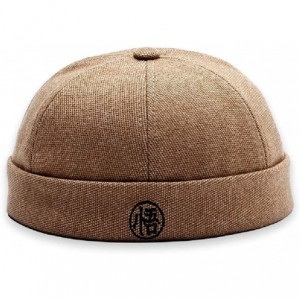 Skullies & Beanies Men's Retro Chinese Style Rolled Cuff Skull Caps Brimless Beanie Hat - Dark Beige - CA18LKQNSEC $21.07