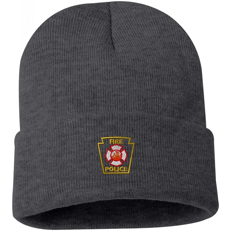 Skullies & Beanies Fire Police Outline Custom Personalized Embroidery Embroidered Beanie - Gray - CX12NEP3TNP $17.19