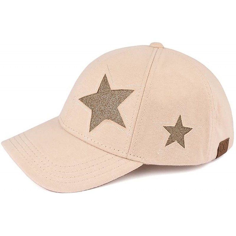 Baseball Caps Women's Baseball Cap C.C Soft Cotton Heart Glitter Star Adjustable Hat - Star/Beige - CM17Z2XH05R $13.47