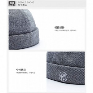 Skullies & Beanies Men's Retro Chinese Style Rolled Cuff Skull Caps Brimless Beanie Hat - Dark Beige - CA18LKQNSEC $21.07