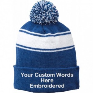 Skullies & Beanies Customize Your Beanie Personalized with Your Own Text Embroidered - Stripe Pom Pom True Royal/White - CQ18...