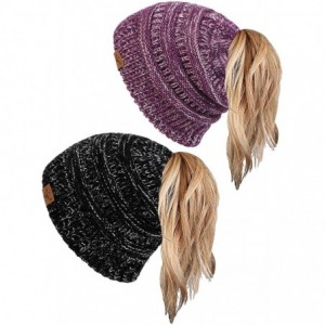 Skullies & Beanies Ponytail Messy Bun Beanie Tail Knit Hole Soft Stretch Cable Winter Hat for Women - C818X63NG0H $20.32