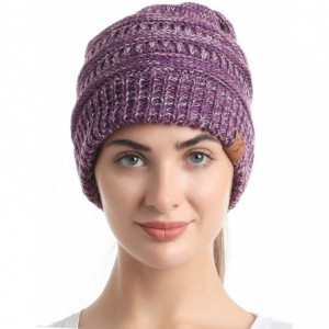 Skullies & Beanies Ponytail Messy Bun Beanie Tail Knit Hole Soft Stretch Cable Winter Hat for Women - C818X63NG0H $20.32