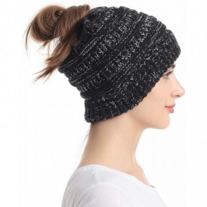 Skullies & Beanies Ponytail Messy Bun Beanie Tail Knit Hole Soft Stretch Cable Winter Hat for Women - C818X63NG0H $20.32