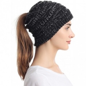 Skullies & Beanies Ponytail Messy Bun Beanie Tail Knit Hole Soft Stretch Cable Winter Hat for Women - C818X63NG0H $20.32