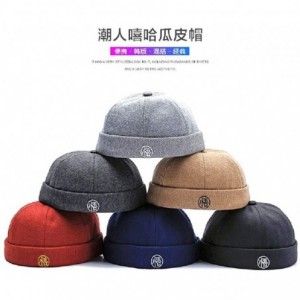 Skullies & Beanies Men's Retro Chinese Style Rolled Cuff Skull Caps Brimless Beanie Hat - Dark Beige - CA18LKQNSEC $21.07