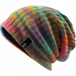 Berets Womens Knit Slouchy Beanie Ribbed Baggy Skull Cap Turban Winter Summer Beret Hat - Green/Yellow/Pink - C318WD0O643 $15.27