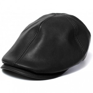 Newsboy Caps Mens Women Vintage Leather Beret Cap Peaked Hat Newsboy Sunscreen Black - CQ18HYLGGW5 $20.21