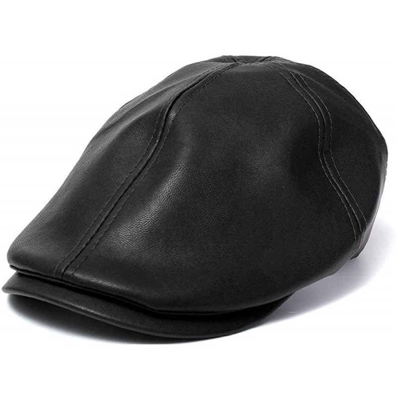 Newsboy Caps Mens Women Vintage Leather Beret Cap Peaked Hat Newsboy Sunscreen Black - CQ18HYLGGW5 $9.73