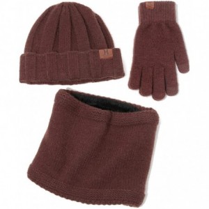 Skullies & Beanies Winter Thick Beanie Hat Scarf Touch Screen Gloves Set Fit for Men Women - B - Brown - C3192K6DSGN $11.79