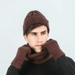 Skullies & Beanies Winter Thick Beanie Hat Scarf Touch Screen Gloves Set Fit for Men Women - B - Brown - C3192K6DSGN $11.79