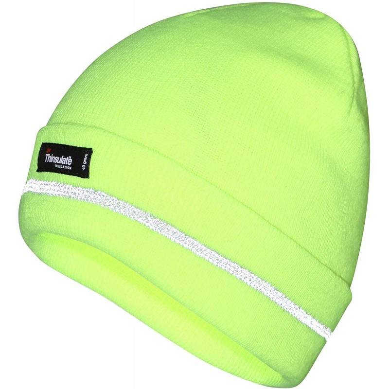 Skullies & Beanies Mens Pro Climate Genuine Thinsulate Knitted Beanie Hat Plain- Hi Vis Yellow or Marl - Hi Vis Yellow - CB18...