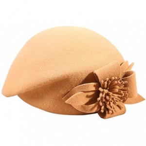 Berets Womens Beret French Beret Retro Large Flower Hat Beanie Cap for Ladies - Camel - C618L7LQE4O $18.19