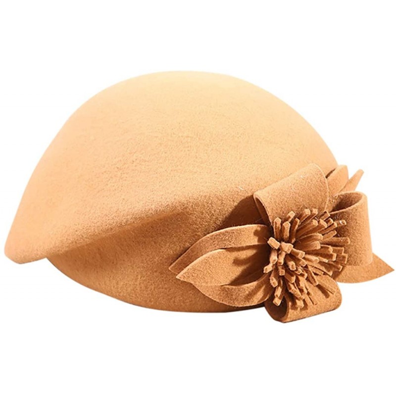 Berets Womens Beret French Beret Retro Large Flower Hat Beanie Cap for Ladies - Camel - C618L7LQE4O $18.19
