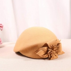 Berets Womens Beret French Beret Retro Large Flower Hat Beanie Cap for Ladies - Camel - C618L7LQE4O $18.19