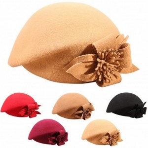 Berets Womens Beret French Beret Retro Large Flower Hat Beanie Cap for Ladies - Camel - C618L7LQE4O $18.19