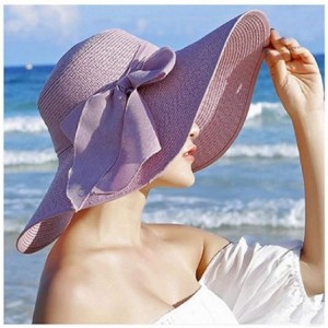 Sun Hats Womens Big Bowknot Straw Hat Foldable Roll up Sun Hat Beach Cap UPF 50+ Protection Sun Hats 041 - Purple-a - CS18T2W...