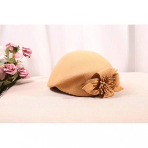 Berets Womens Beret French Beret Retro Large Flower Hat Beanie Cap for Ladies - Camel - C618L7LQE4O $18.19