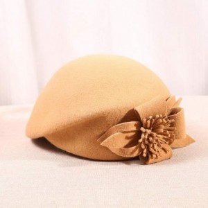 Berets Womens Beret French Beret Retro Large Flower Hat Beanie Cap for Ladies - Camel - C618L7LQE4O $18.19