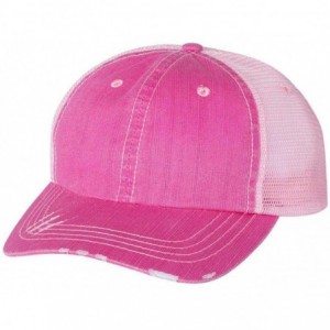 Baseball Caps Mega Cap 6990 - Herringbone Unstructured Trucker Cap - Fuchsia/ Pink - CT18HWSE9MT $8.54