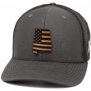 Baseball Caps 'Alabama Patriot' Leather Patch Hat Curved Trucker - Heather Grey/Black - CQ18IGQA43I $28.45