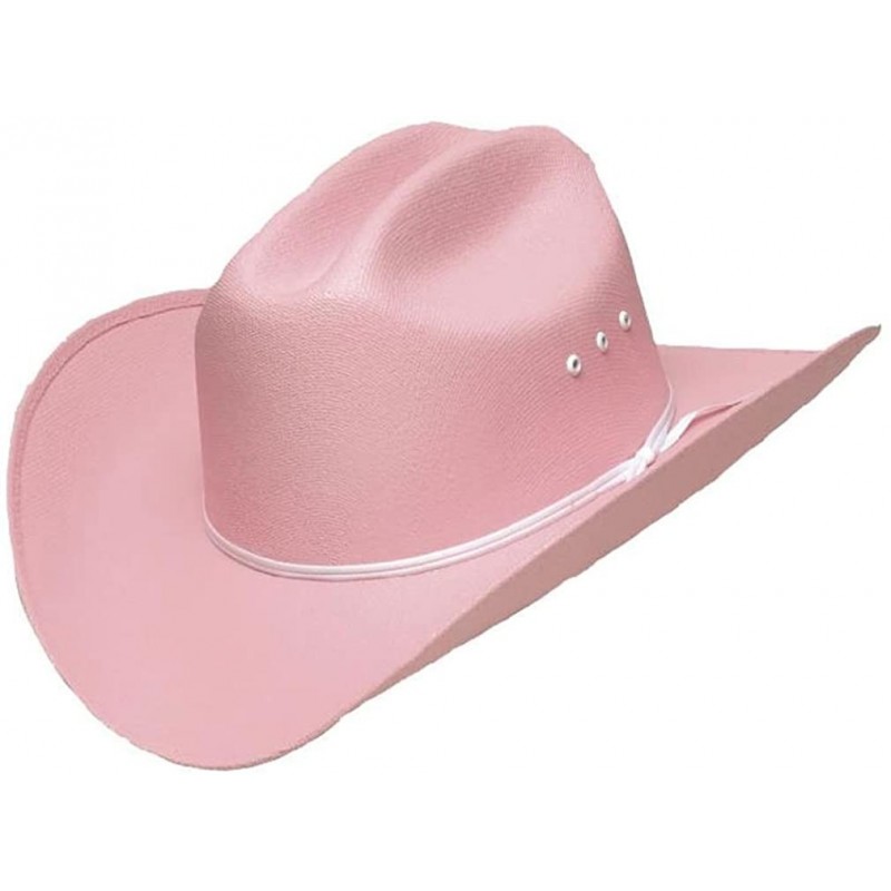 Cowboy Hats Kids Pink Cattleman Straw Hat with White Band - CO11N7C4Z2J $37.58