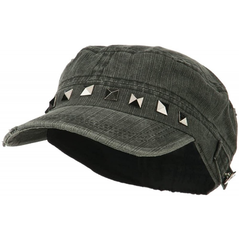 Baseball Caps Army Cadet Fitted Cap with Studs - Black - CX11KYP26NH $20.49