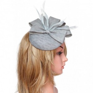 Berets Womens Fascinator Hat Sinamay Pillbox Flower Feather Tea Party Derby Wedding Headwear - A Grey - C818ANZAS5Z $11.96