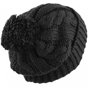 Skullies & Beanies Women Winter Oversized Chunky Thick Stretchy Knitted Pom Pom Beanie Fleece Lined Beanie Hat - 1. Curly Bla...