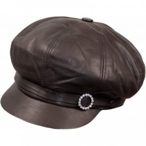 Newsboy Caps Womens Big Baker Boy Cap Leather Hat Newsboy Vintage Slouchy Painter - Brown - CM18NAAZKN6 $48.49