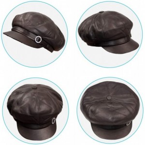 Newsboy Caps Womens Big Baker Boy Cap Leather Hat Newsboy Vintage Slouchy Painter - Brown - CM18NAAZKN6 $48.49